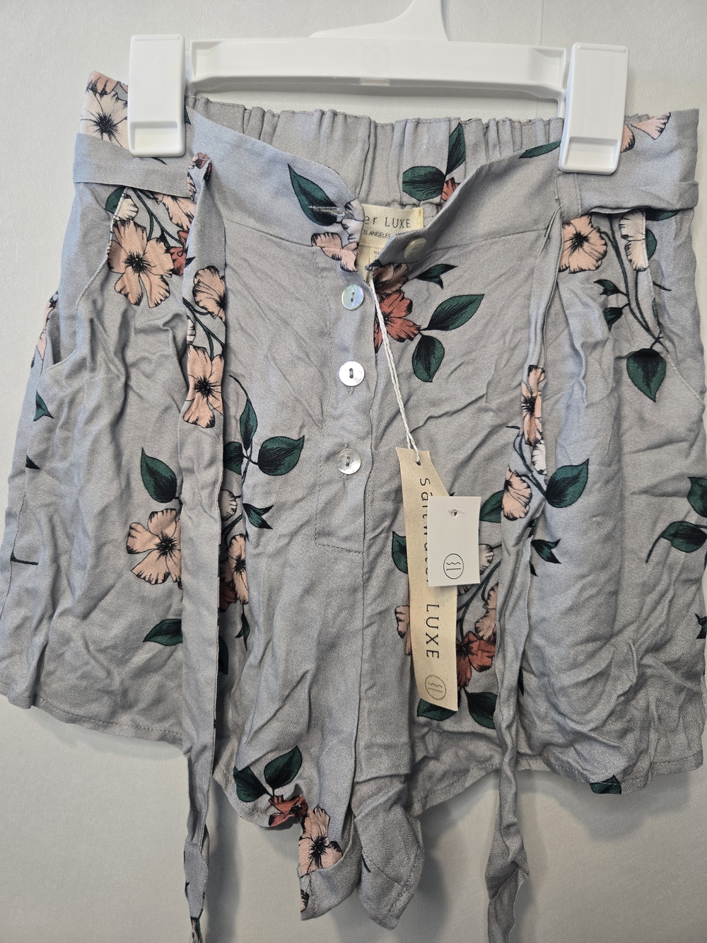 Lush Luxe Floral Button-Front Top - Light Gray with Pink Flowers